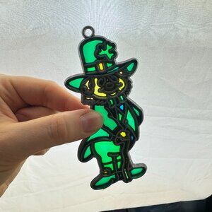 Vtg‎ 70s Leprechaun Saint St Patricks Pattys Day Resin Window Suncatcher Green